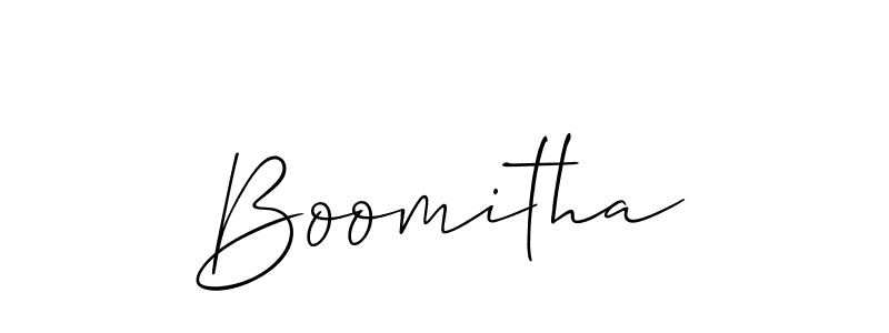 Use a signature maker to create a handwritten signature online. With this signature software, you can design (Allison_Script) your own signature for name Boomitha. Boomitha signature style 2 images and pictures png