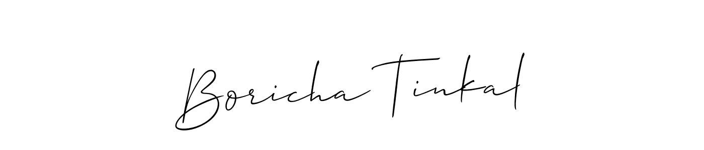 Allison_Script is a professional signature style that is perfect for those who want to add a touch of class to their signature. It is also a great choice for those who want to make their signature more unique. Get Boricha Tinkal name to fancy signature for free. Boricha Tinkal signature style 2 images and pictures png