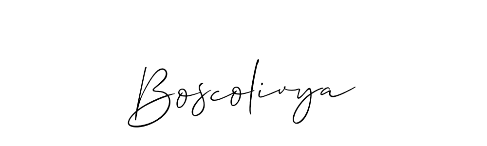 It looks lik you need a new signature style for name Boscolivya. Design unique handwritten (Allison_Script) signature with our free signature maker in just a few clicks. Boscolivya signature style 2 images and pictures png