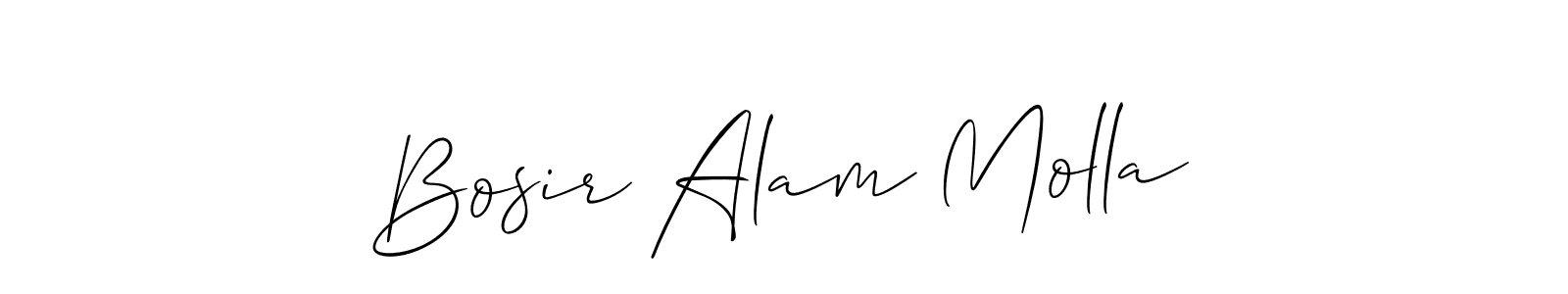 The best way (Allison_Script) to make a short signature is to pick only two or three words in your name. The name Bosir Alam Molla include a total of six letters. For converting this name. Bosir Alam Molla signature style 2 images and pictures png