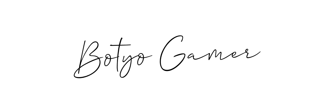 How to make Botyo Gamer name signature. Use Allison_Script style for creating short signs online. This is the latest handwritten sign. Botyo Gamer signature style 2 images and pictures png