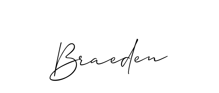 The best way (Allison_Script) to make a short signature is to pick only two or three words in your name. The name Braeden include a total of six letters. For converting this name. Braeden signature style 2 images and pictures png