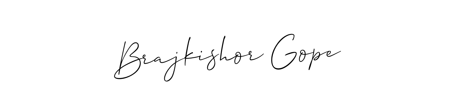 Allison_Script is a professional signature style that is perfect for those who want to add a touch of class to their signature. It is also a great choice for those who want to make their signature more unique. Get Brajkishor Gope name to fancy signature for free. Brajkishor Gope signature style 2 images and pictures png