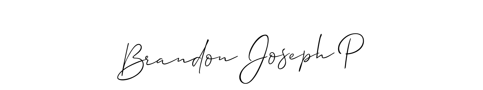 The best way (Allison_Script) to make a short signature is to pick only two or three words in your name. The name Brandon Joseph P include a total of six letters. For converting this name. Brandon Joseph P signature style 2 images and pictures png