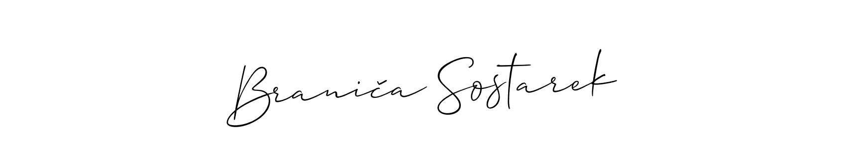 You should practise on your own different ways (Allison_Script) to write your name (Braniča Sostarek) in signature. don't let someone else do it for you. Braniča Sostarek signature style 2 images and pictures png