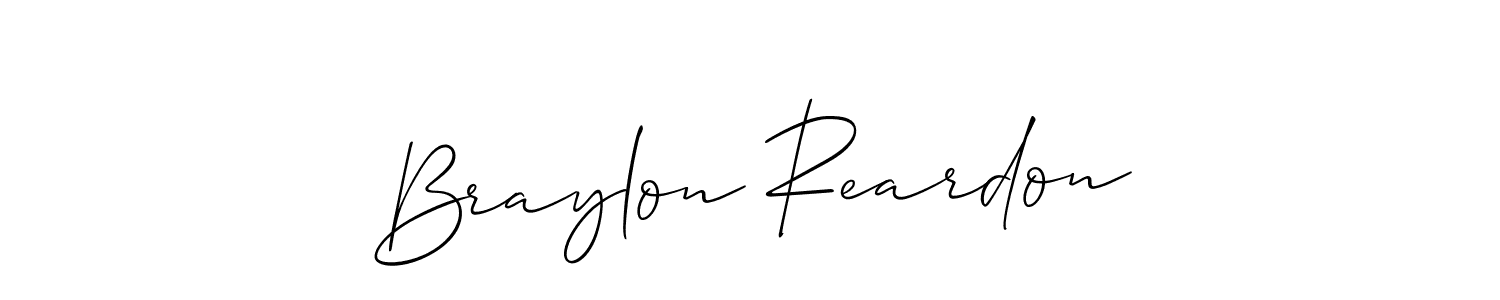 Allison_Script is a professional signature style that is perfect for those who want to add a touch of class to their signature. It is also a great choice for those who want to make their signature more unique. Get Braylon Reardon name to fancy signature for free. Braylon Reardon signature style 2 images and pictures png