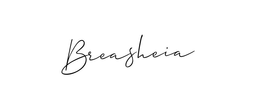 Design your own signature with our free online signature maker. With this signature software, you can create a handwritten (Allison_Script) signature for name Breasheia. Breasheia signature style 2 images and pictures png