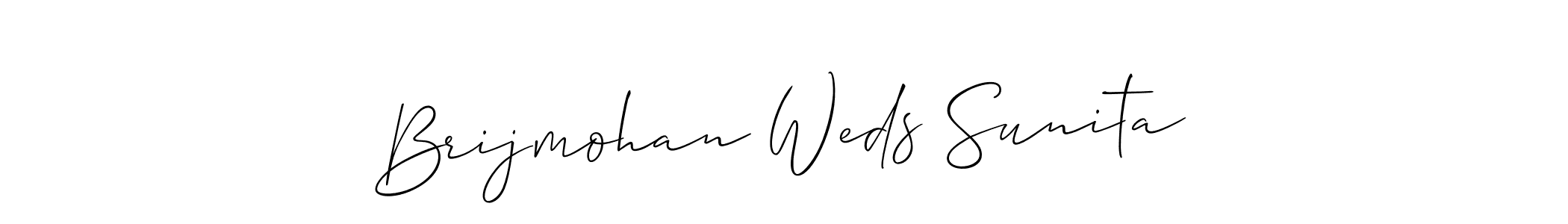 The best way (Allison_Script) to make a short signature is to pick only two or three words in your name. The name Brijmohan Weds Sunita include a total of six letters. For converting this name. Brijmohan Weds Sunita signature style 2 images and pictures png