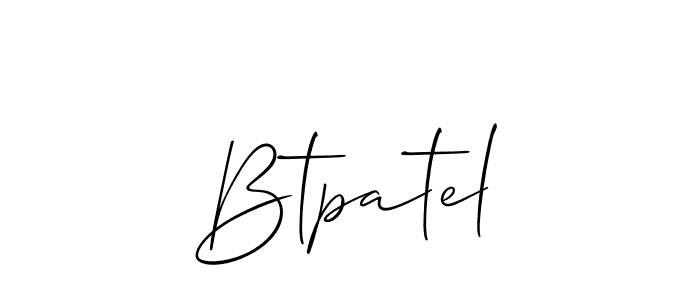 The best way (Allison_Script) to make a short signature is to pick only two or three words in your name. The name Btpatel include a total of six letters. For converting this name. Btpatel signature style 2 images and pictures png