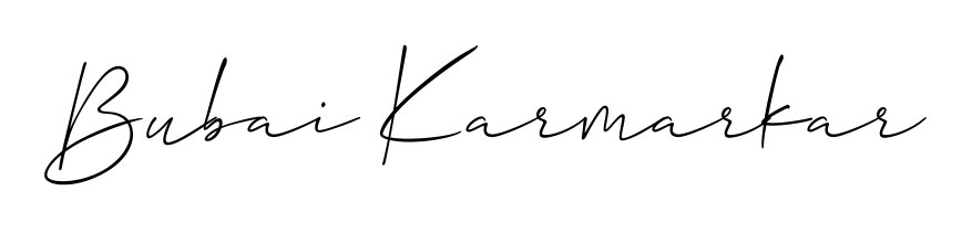 Create a personalized artistic stamp with Bubai Karmarkar in Allison_Script font. Perfect for visual artists, designers, and influencers. Bubai Karmarkar signature style 2 images and pictures png