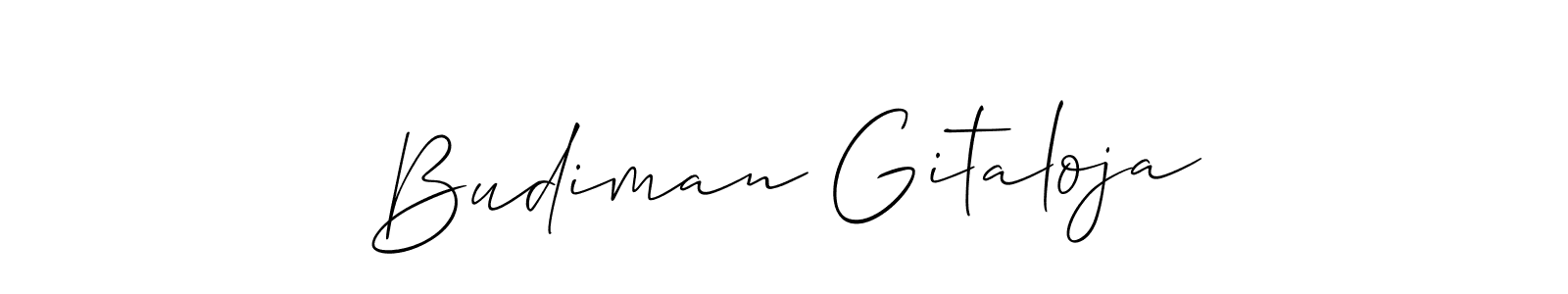 How to make Budiman Gitaloja name signature. Use Allison_Script style for creating short signs online. This is the latest handwritten sign. Budiman Gitaloja signature style 2 images and pictures png