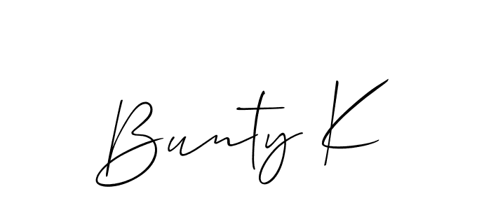 Also You can easily find your signature by using the search form. We will create Bunty K name handwritten signature images for you free of cost using Allison_Script sign style. Bunty K signature style 2 images and pictures png