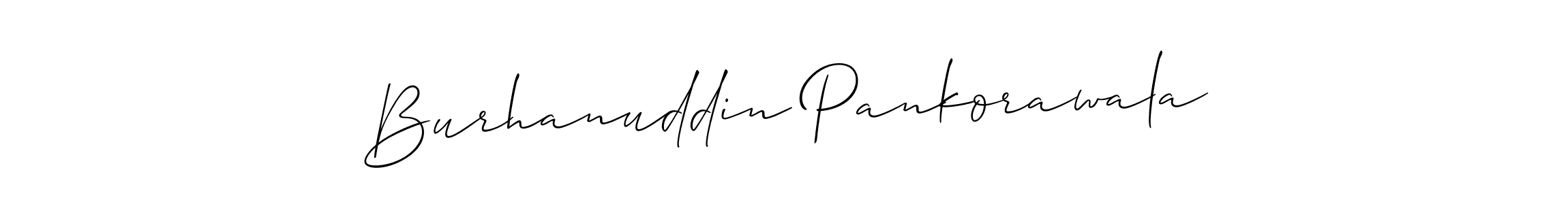How to make Burhanuddin Pankorawala name signature. Use Allison_Script style for creating short signs online. This is the latest handwritten sign. Burhanuddin Pankorawala signature style 2 images and pictures png