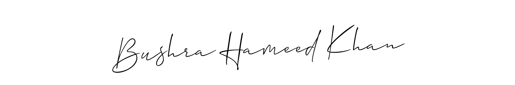 Allison_Script is a professional signature style that is perfect for those who want to add a touch of class to their signature. It is also a great choice for those who want to make their signature more unique. Get Bushra Hameed Khan name to fancy signature for free. Bushra Hameed Khan signature style 2 images and pictures png