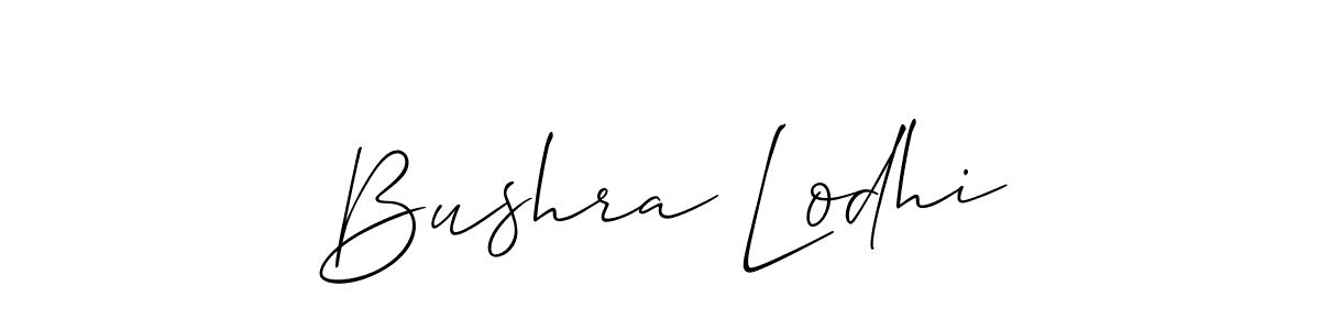 You should practise on your own different ways (Allison_Script) to write your name (Bushra Lodhi) in signature. don't let someone else do it for you. Bushra Lodhi signature style 2 images and pictures png