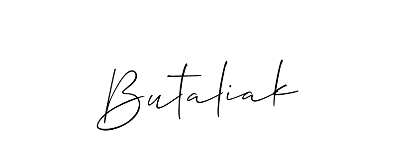 How to Draw Butaliak signature style? Allison_Script is a latest design signature styles for name Butaliak. Butaliak signature style 2 images and pictures png