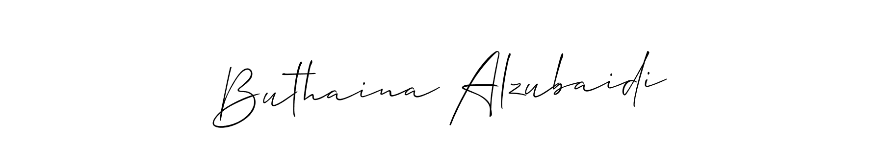 The best way (Allison_Script) to make a short signature is to pick only two or three words in your name. The name Buthaina Alzubaidi include a total of six letters. For converting this name. Buthaina Alzubaidi signature style 2 images and pictures png