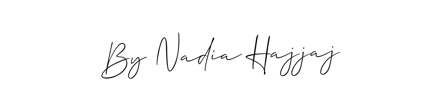 The best way (Allison_Script) to make a short signature is to pick only two or three words in your name. The name By Nadia Hajjaj include a total of six letters. For converting this name. By Nadia Hajjaj signature style 2 images and pictures png