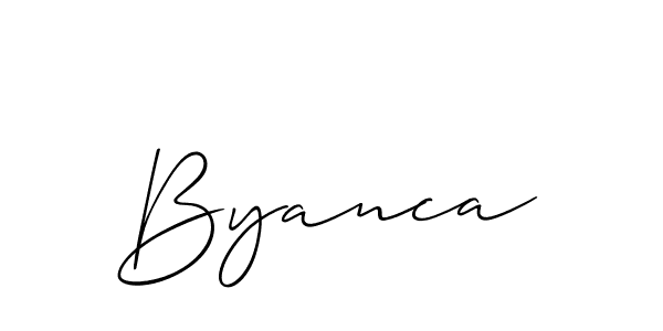 The best way (Allison_Script) to make a short signature is to pick only two or three words in your name. The name Byanca include a total of six letters. For converting this name. Byanca signature style 2 images and pictures png