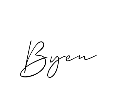 The best way (Allison_Script) to make a short signature is to pick only two or three words in your name. The name Byen include a total of six letters. For converting this name. Byen signature style 2 images and pictures png