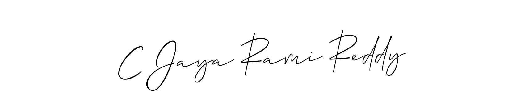 The best way (Allison_Script) to make a short signature is to pick only two or three words in your name. The name C Jaya Rami Reddy include a total of six letters. For converting this name. C Jaya Rami Reddy signature style 2 images and pictures png