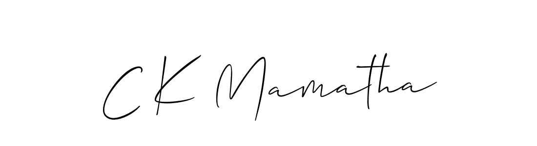 The best way (Allison_Script) to make a short signature is to pick only two or three words in your name. The name C K Mamatha include a total of six letters. For converting this name. C K Mamatha signature style 2 images and pictures png