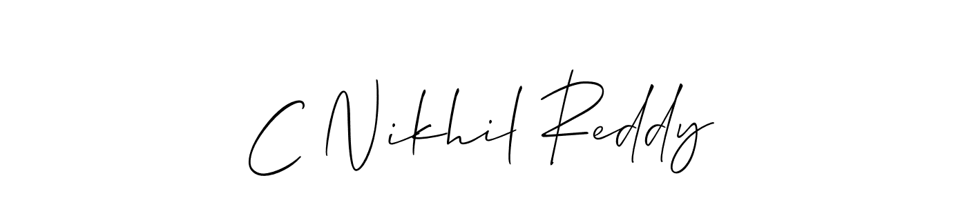 if you are searching for the best signature style for your name C Nikhil Reddy. so please give up your signature search. here we have designed multiple signature styles  using Allison_Script. C Nikhil Reddy signature style 2 images and pictures png