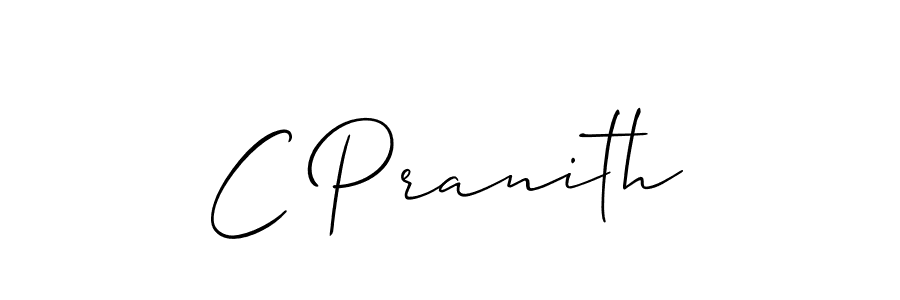 The best way (Allison_Script) to make a short signature is to pick only two or three words in your name. The name C Pranith include a total of six letters. For converting this name. C Pranith signature style 2 images and pictures png