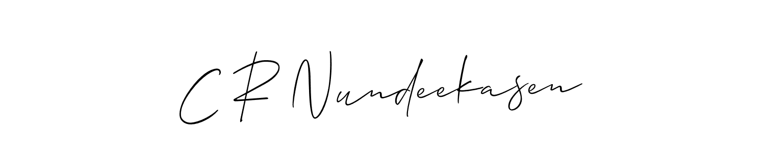 Also You can easily find your signature by using the search form. We will create C R Nundeekasen name handwritten signature images for you free of cost using Allison_Script sign style. C R Nundeekasen signature style 2 images and pictures png