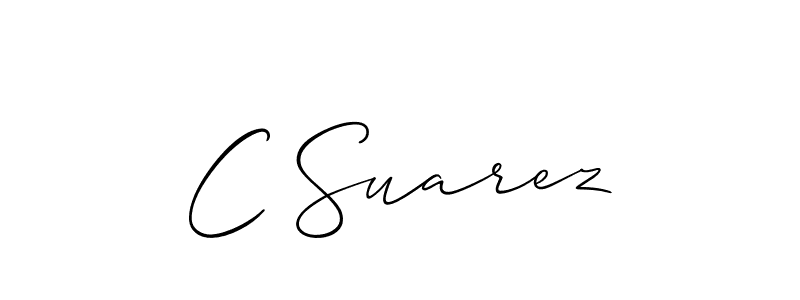 The best way (Allison_Script) to make a short signature is to pick only two or three words in your name. The name C Suarez include a total of six letters. For converting this name. C Suarez signature style 2 images and pictures png
