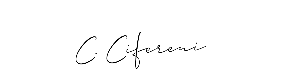 The best way (Allison_Script) to make a short signature is to pick only two or three words in your name. The name C. Cifereni include a total of six letters. For converting this name. C. Cifereni signature style 2 images and pictures png
