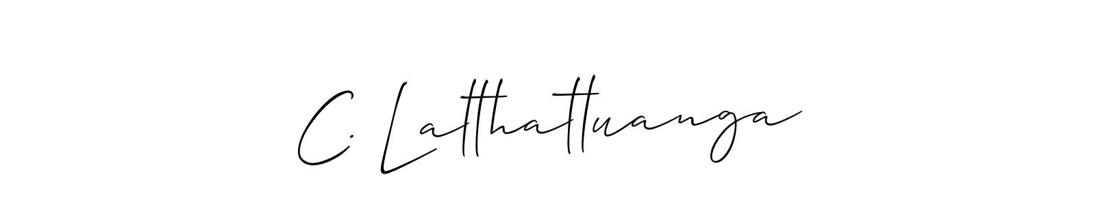 The best way (Allison_Script) to make a short signature is to pick only two or three words in your name. The name C. Lalthatluanga include a total of six letters. For converting this name. C. Lalthatluanga signature style 2 images and pictures png