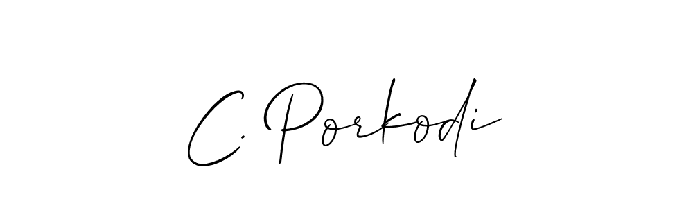 if you are searching for the best signature style for your name C. Porkodi. so please give up your signature search. here we have designed multiple signature styles  using Allison_Script. C. Porkodi signature style 2 images and pictures png