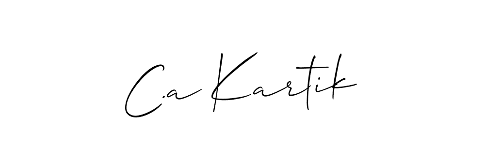 Use a signature maker to create a handwritten signature online. With this signature software, you can design (Allison_Script) your own signature for name C.a Kartik. C.a Kartik signature style 2 images and pictures png