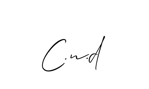 The best way (Allison_Script) to make a short signature is to pick only two or three words in your name. The name C.n.d include a total of six letters. For converting this name. C.n.d signature style 2 images and pictures png