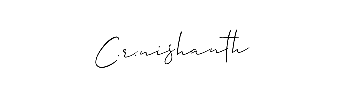 if you are searching for the best signature style for your name C.r.nishanth. so please give up your signature search. here we have designed multiple signature styles  using Allison_Script. C.r.nishanth signature style 2 images and pictures png