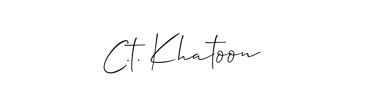 The best way (Allison_Script) to make a short signature is to pick only two or three words in your name. The name C.t. Khatoon include a total of six letters. For converting this name. C.t. Khatoon signature style 2 images and pictures png