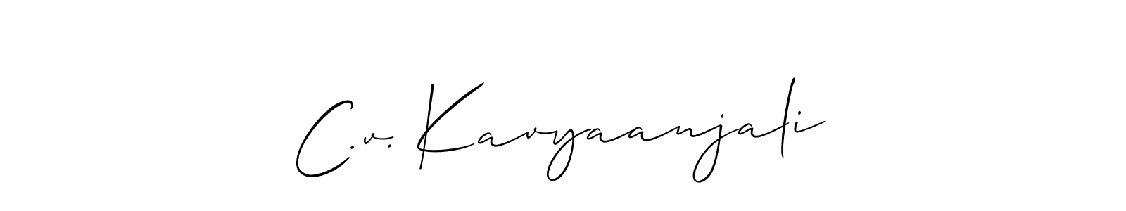 Allison_Script is a professional signature style that is perfect for those who want to add a touch of class to their signature. It is also a great choice for those who want to make their signature more unique. Get C.v. Kavyaanjali name to fancy signature for free. C.v. Kavyaanjali signature style 2 images and pictures png