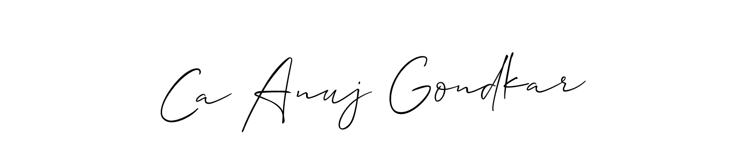 Allison_Script is a professional signature style that is perfect for those who want to add a touch of class to their signature. It is also a great choice for those who want to make their signature more unique. Get Ca Anuj Gondkar name to fancy signature for free. Ca Anuj Gondkar signature style 2 images and pictures png