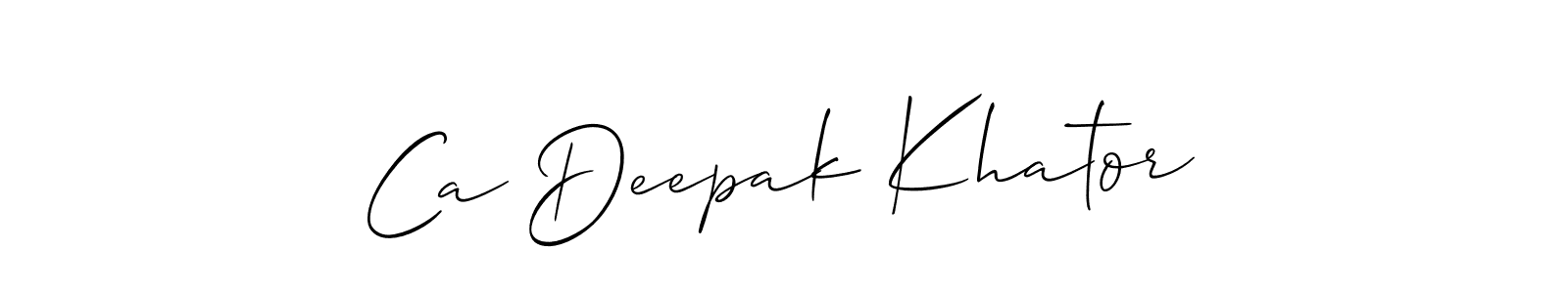 Create a beautiful signature design for name Ca Deepak Khator. With this signature (Allison_Script) fonts, you can make a handwritten signature for free. Ca Deepak Khator signature style 2 images and pictures png