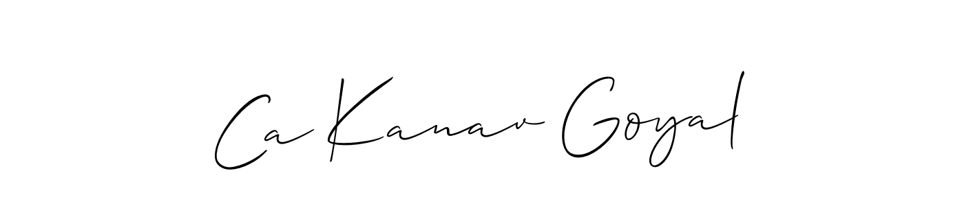 Allison_Script is a professional signature style that is perfect for those who want to add a touch of class to their signature. It is also a great choice for those who want to make their signature more unique. Get Ca Kanav Goyal name to fancy signature for free. Ca Kanav Goyal signature style 2 images and pictures png