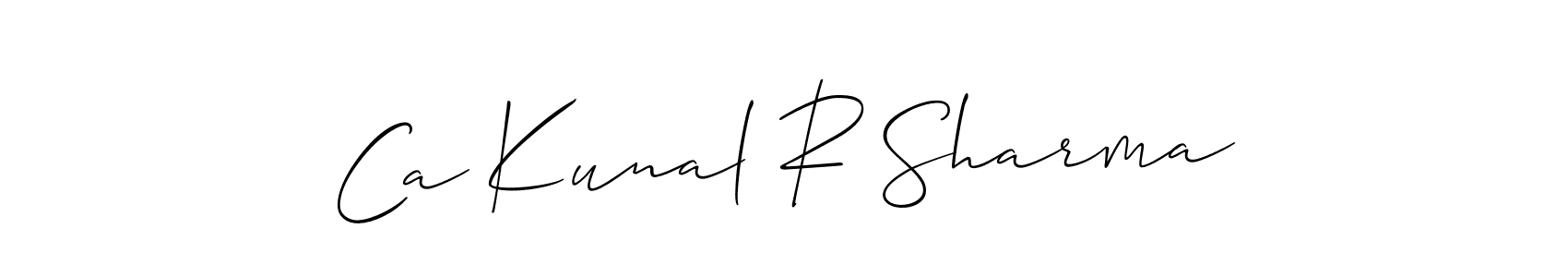 The best way (Allison_Script) to make a short signature is to pick only two or three words in your name. The name Ca Kunal R Sharma include a total of six letters. For converting this name. Ca Kunal R Sharma signature style 2 images and pictures png