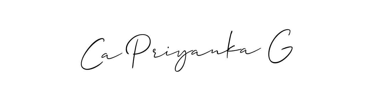 Use a signature maker to create a handwritten signature online. With this signature software, you can design (Allison_Script) your own signature for name Ca Priyanka G. Ca Priyanka G signature style 2 images and pictures png