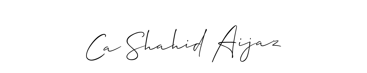 The best way (Allison_Script) to make a short signature is to pick only two or three words in your name. The name Ca Shahid Aijaz include a total of six letters. For converting this name. Ca Shahid Aijaz signature style 2 images and pictures png