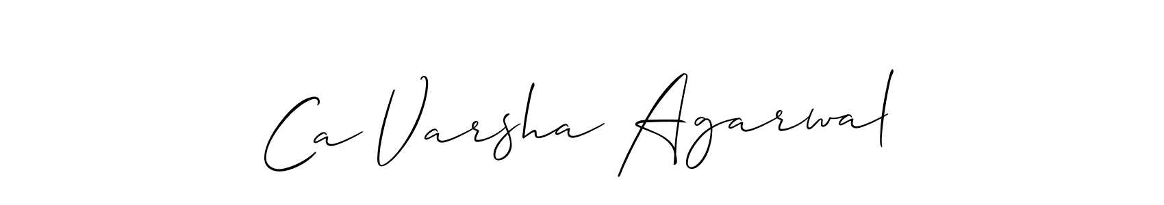 The best way (Allison_Script) to make a short signature is to pick only two or three words in your name. The name Ca Varsha Agarwal include a total of six letters. For converting this name. Ca Varsha Agarwal signature style 2 images and pictures png