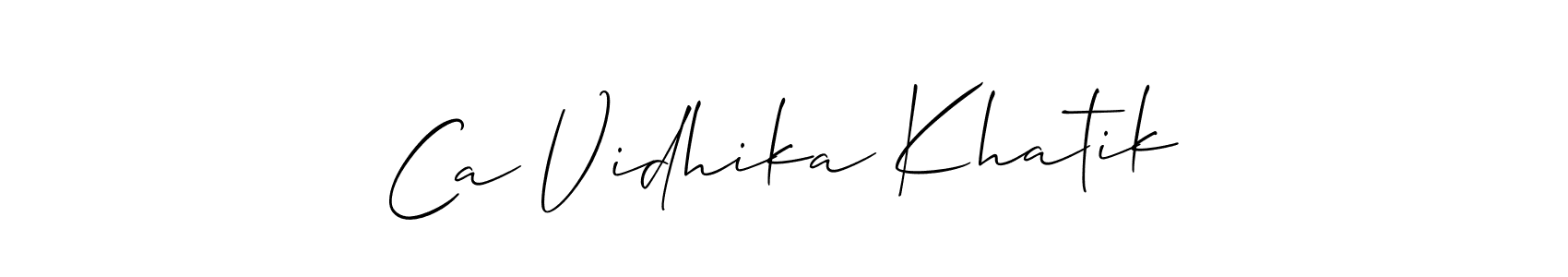 You should practise on your own different ways (Allison_Script) to write your name (Ca Vidhika Khatik) in signature. don't let someone else do it for you. Ca Vidhika Khatik signature style 2 images and pictures png