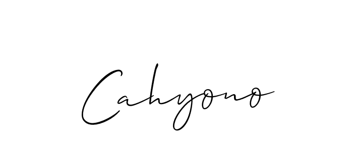 Create a beautiful signature design for name Cahyono. With this signature (Allison_Script) fonts, you can make a handwritten signature for free. Cahyono signature style 2 images and pictures png