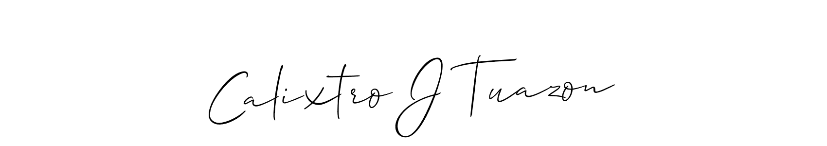 Create a beautiful signature design for name Calixtro J Tuazon. With this signature (Allison_Script) fonts, you can make a handwritten signature for free. Calixtro J Tuazon signature style 2 images and pictures png