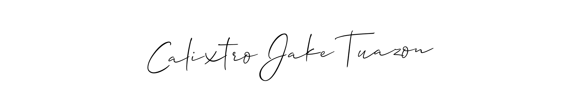 This is the best signature style for the Calixtro Jake Tuazon name. Also you like these signature font (Allison_Script). Mix name signature. Calixtro Jake Tuazon signature style 2 images and pictures png