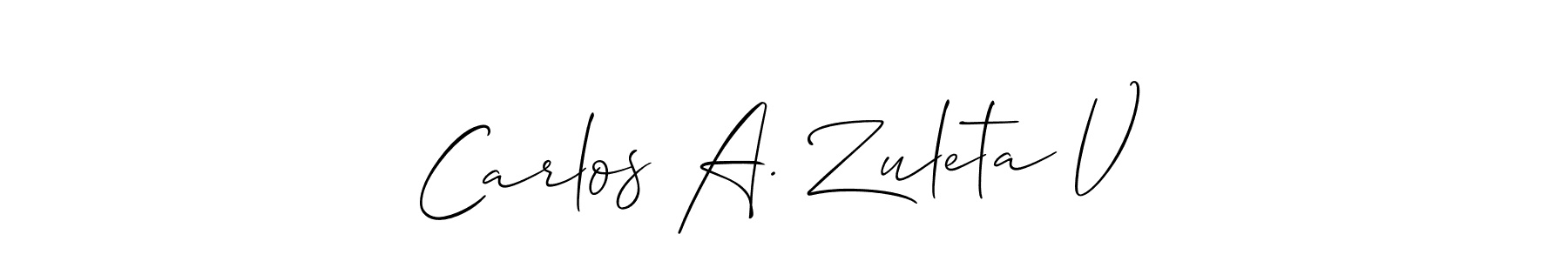 Check out images of Autograph of Carlos A. Zuleta V name. Actor Carlos A. Zuleta V Signature Style. Allison_Script is a professional sign style online. Carlos A. Zuleta V signature style 2 images and pictures png